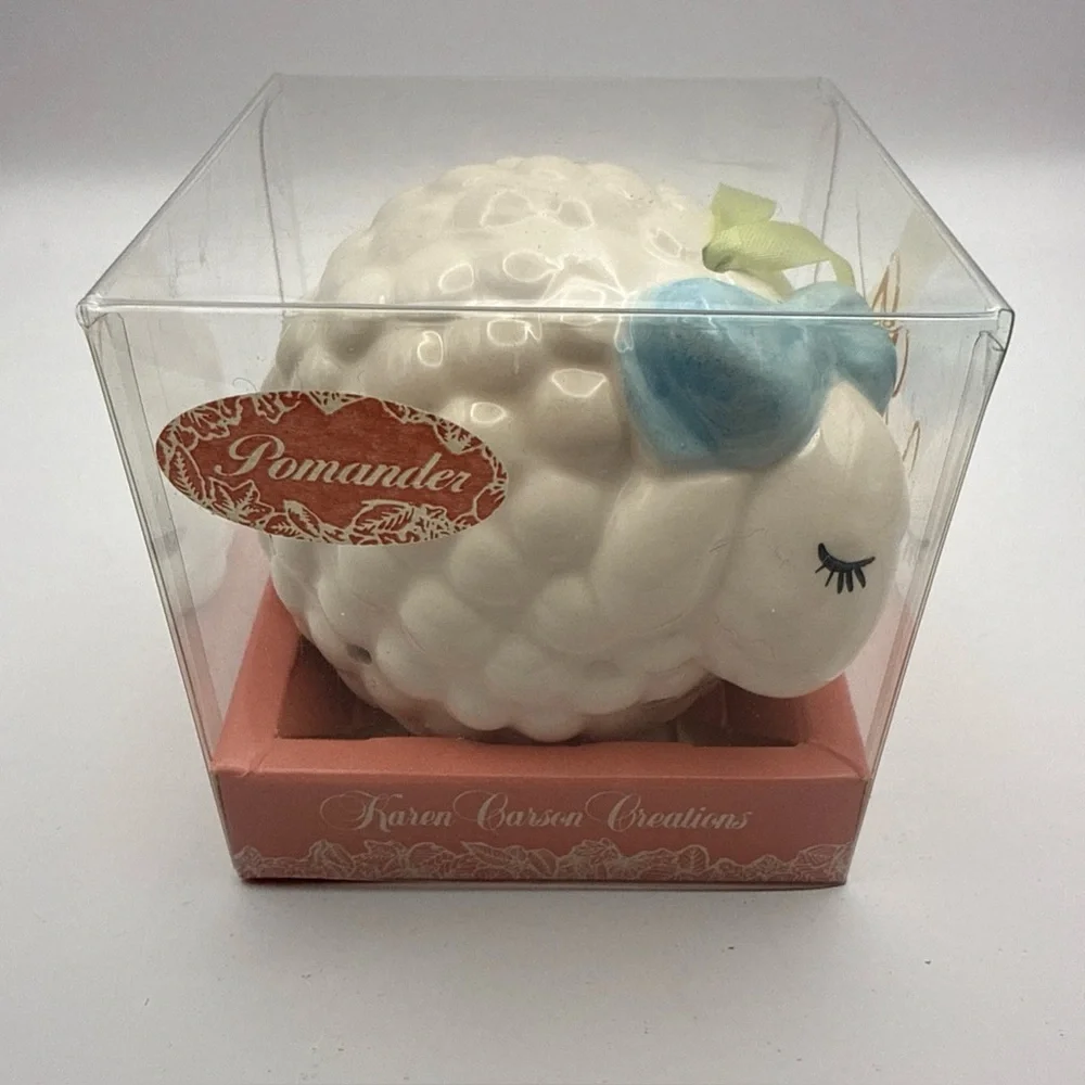 Vintage Karen Carson Creations Ceramic Sheep Lamb Pomander Scent Sachet NIB - Picture 1 of 7